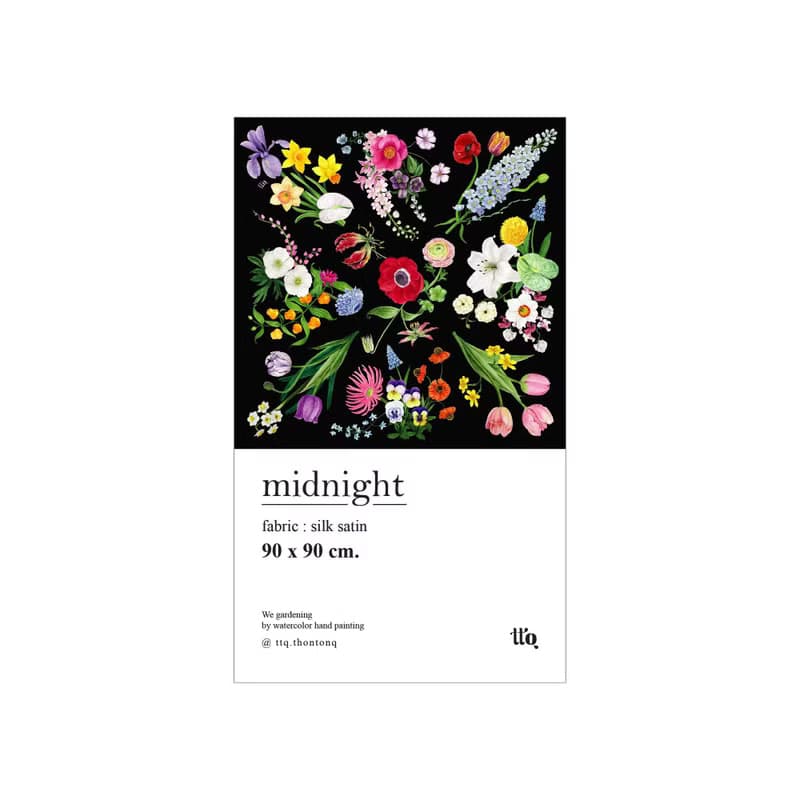 Scarf : silk satin ttq floral scarf : MIDNIGHT