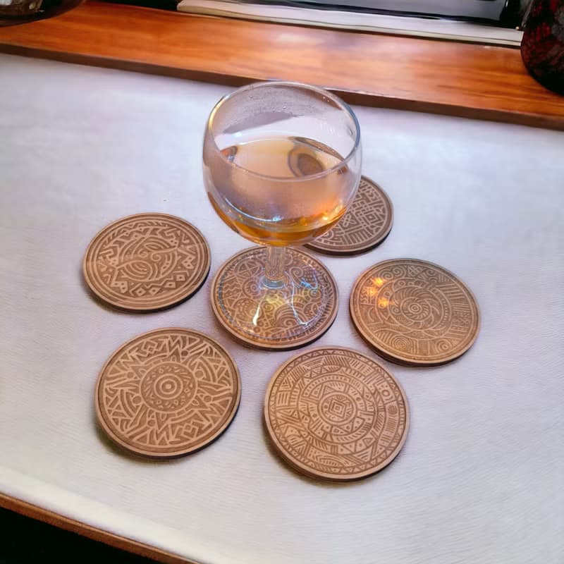 African Patterns Wooden Coaster Set – Traditional African Pattern Wood Coasters