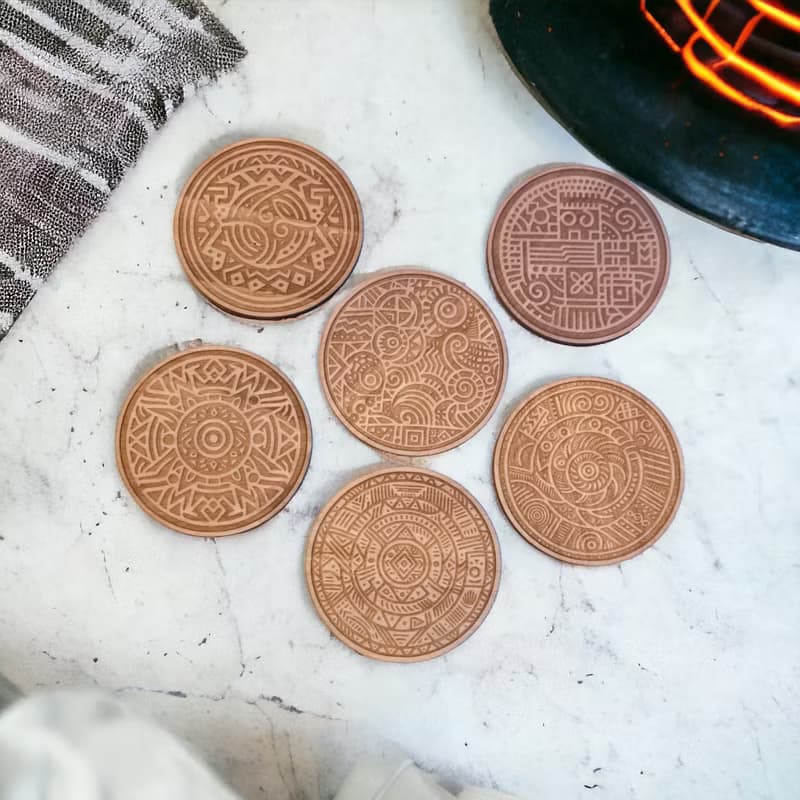 African Patterns Wooden Coaster Set – Traditional African Pattern Wood Coasters