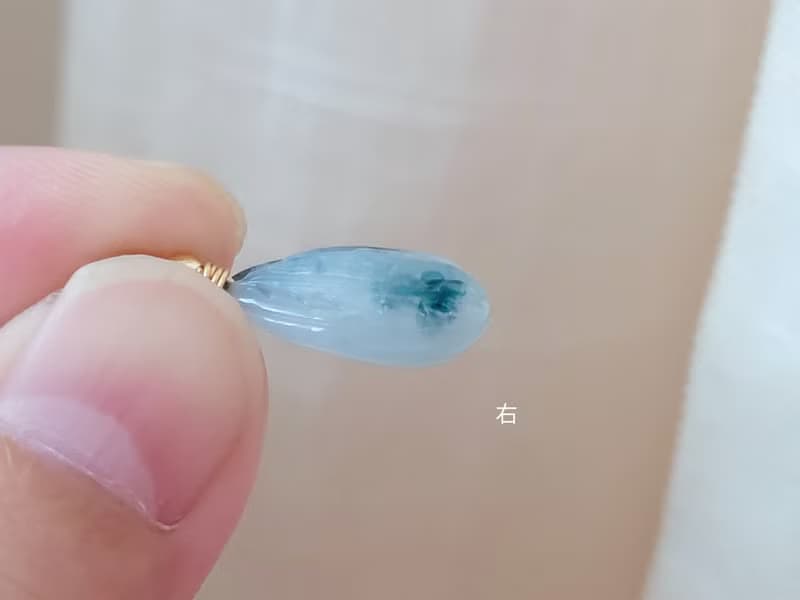 【親翠】天然翡翠 冰牛仔藍飄花杏仁果14K金皮繩鎖骨鏈　特殊題材