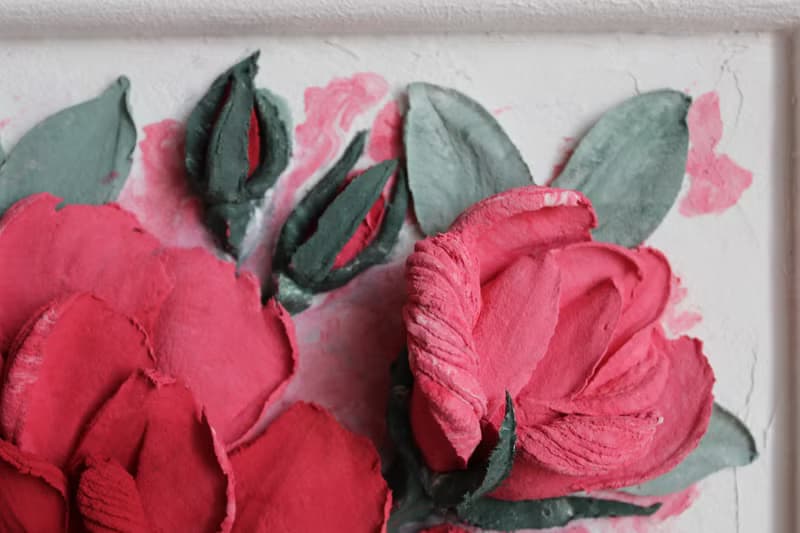 Red rose bouquet textured painting, flowers artwork, 3d painting