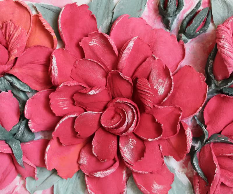 Red rose bouquet textured painting, flowers artwork, 3d painting