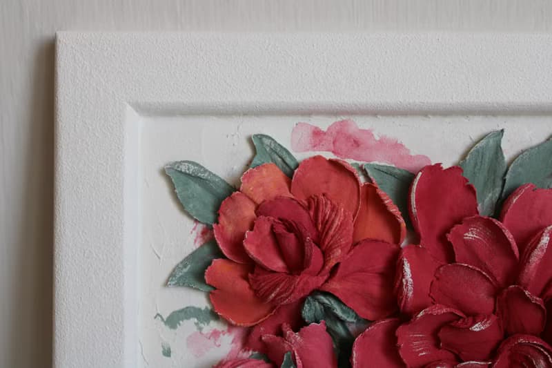 Red rose bouquet textured painting, flowers artwork, 3d painting