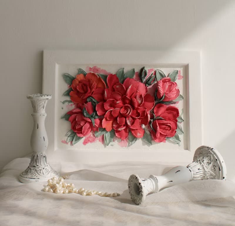 Red rose bouquet textured painting, flowers artwork, 3d painting