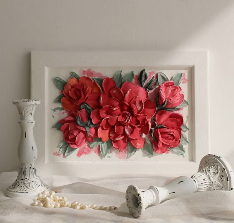 Red rose bouquet textured painting, flowers artwork, 3d painting