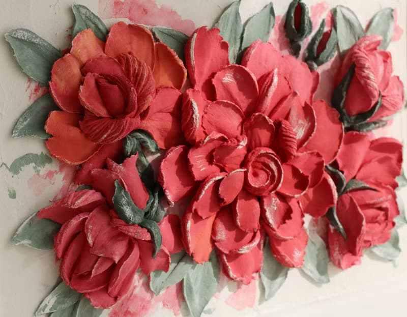 Red rose bouquet textured painting, flowers artwork, 3d painting