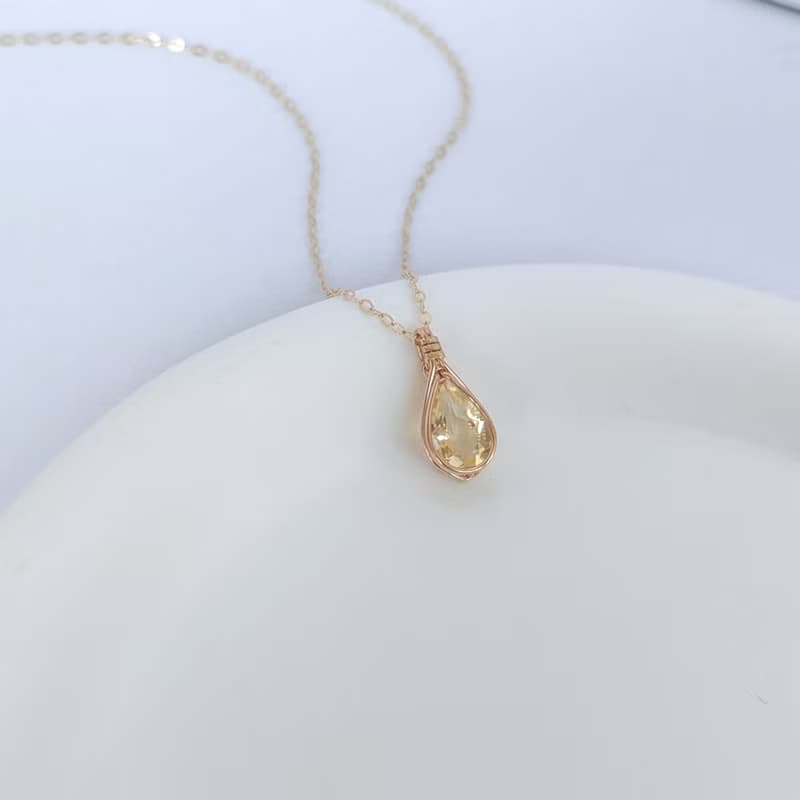 天然黃水晶項鍊吊墜切面水滴黃水晶14kGF簡約風格項鏈