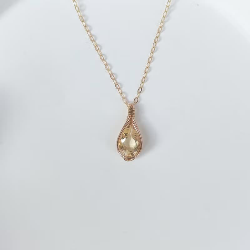 天然黃水晶項鍊吊墜切面水滴黃水晶14kGF簡約風格項鏈