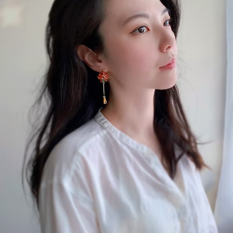 耳環 金木犀 樹脂 耳勾 耳夾 藍 手工 禮物 禮盒 情人節