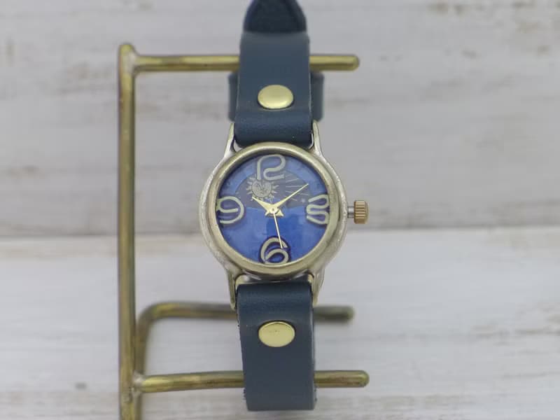 EVE-B-S&M  ブルー文字盤 22mmBrass(真鍮) Sun&Moon 手作り腕時計 (234S&M)