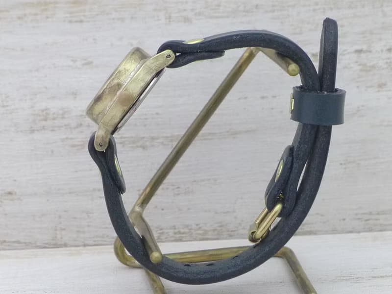 EVE-B-S&M  ブルー文字盤 22mmBrass(真鍮) Sun&Moon 手作り腕時計 (234S&M)