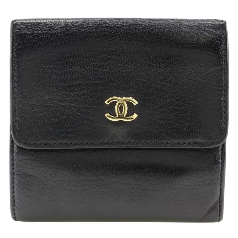 【日本直送】シャネル CHANEL ココマーク 二つ折り財布 Wホック A13456 カーフ 黒 レディース【中古】
