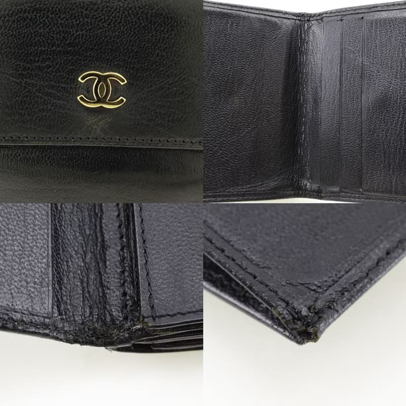 【日本直送】シャネル CHANEL ココマーク 二つ折り財布 Wホック A13456 カーフ 黒 レディース【中古】