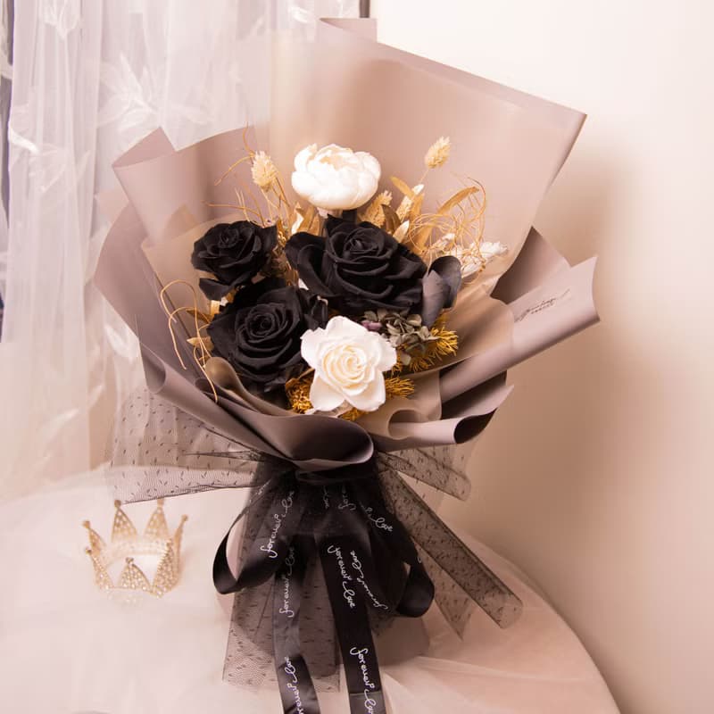 【韓系】個性黑玫瑰乾燥花 永生花花束 大花束 / 生日 告白 女友
