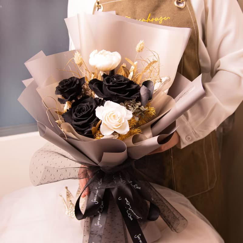 【韓系】個性黑玫瑰乾燥花 永生花花束 大花束 / 生日 告白 女友