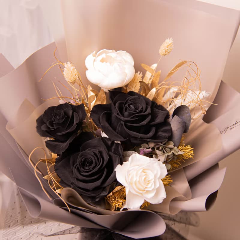 【韓系】個性黑玫瑰乾燥花 永生花花束 大花束 / 生日 告白 女友