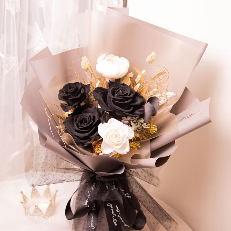 【韓系】個性黑玫瑰乾燥花 永生花花束 大花束 / 生日 告白 女友