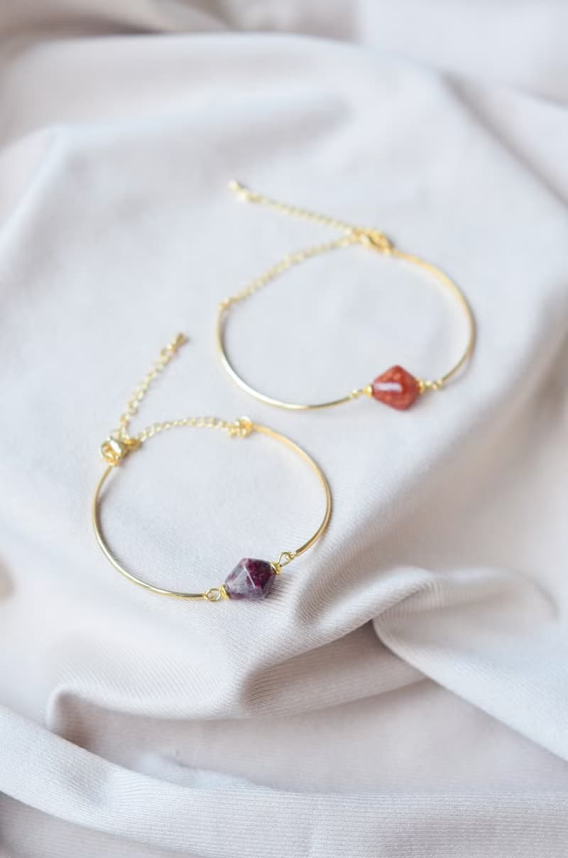 【環保手鏈】星目紫寶石可調節鍍金細手鐲/手工/禮物/推薦