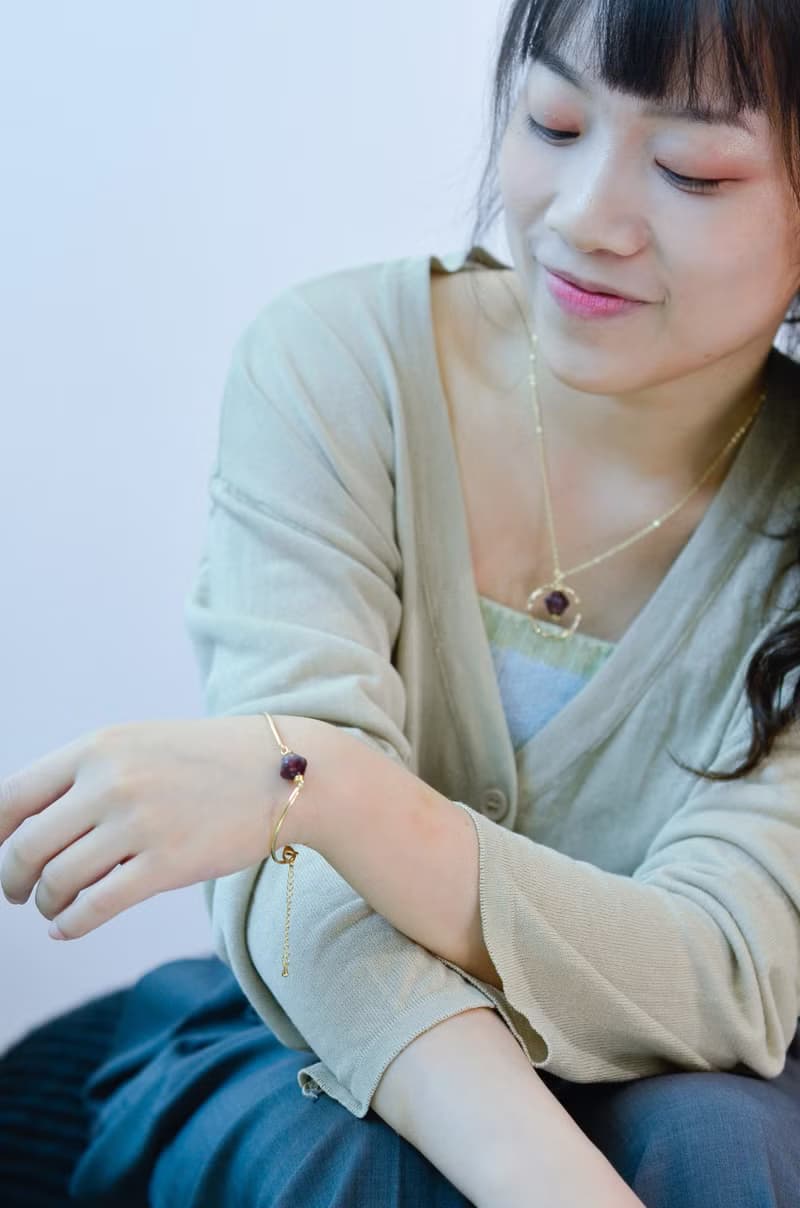 【環保手鏈】星目紫寶石可調節鍍金細手鐲/手工/禮物/推薦