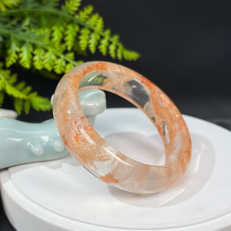 超稀有玻璃體雪花幽靈水晶手鐲59MM 冰透閃片水晶手環 安神益氣