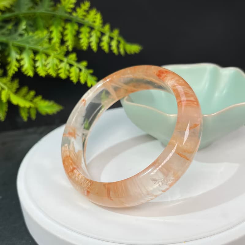 超稀有玻璃體雪花幽靈水晶手鐲59MM 冰透閃片水晶手環 安神益氣
