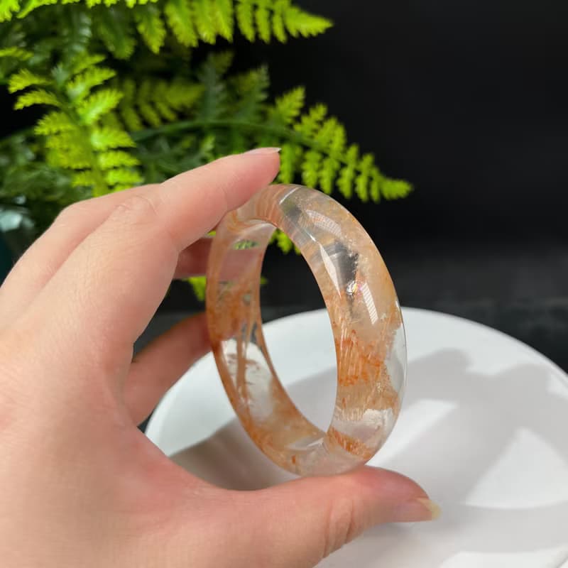 超稀有玻璃體雪花幽靈水晶手鐲59MM 冰透閃片水晶手環 安神益氣