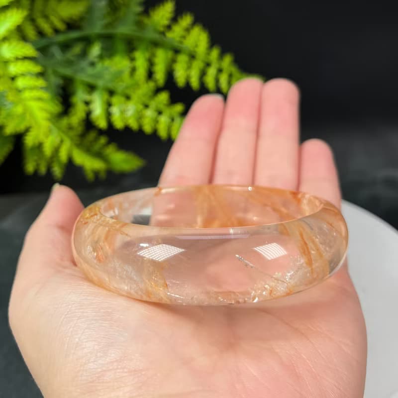超稀有玻璃體雪花幽靈水晶手鐲59MM 冰透閃片水晶手環 安神益氣