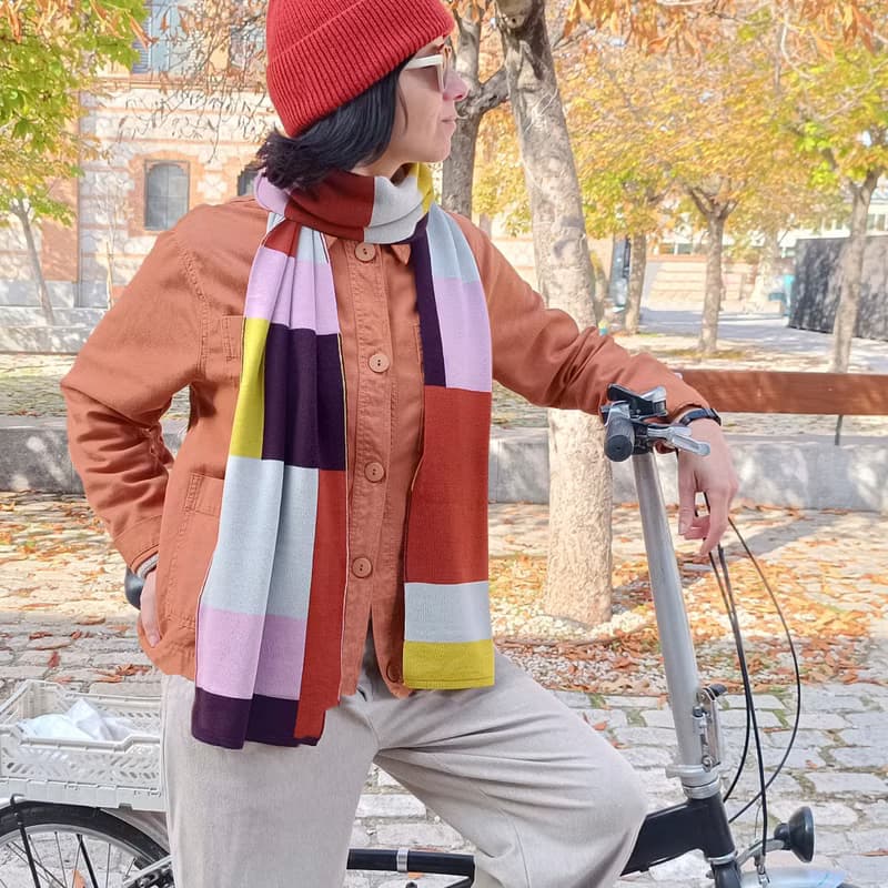 Landscape scarf made of pure merino wool in warm colors. Super high quality yarn