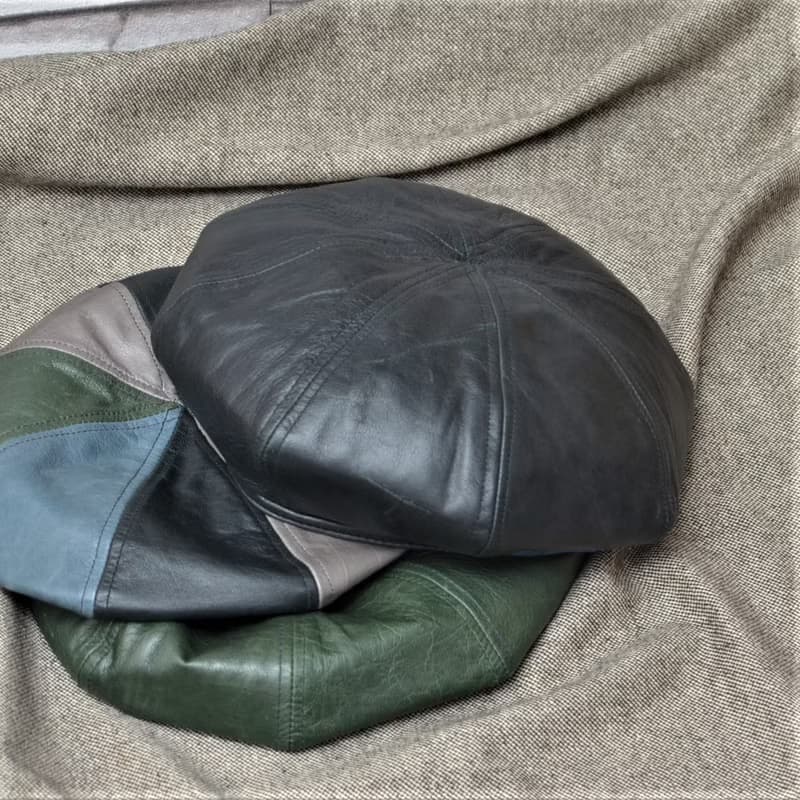 貝雷帽 羊皮藝術家 黑色 軍風扁帽 韓風時尚皮帽