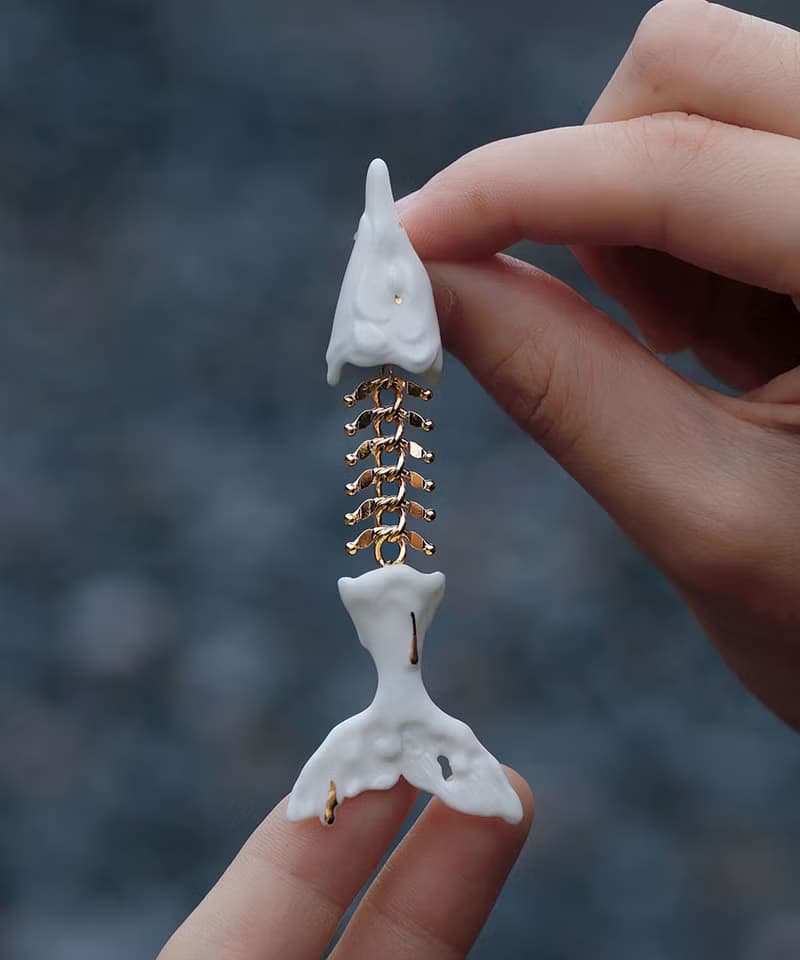 魚骨魚 - 新品獨特個性超酷大衣陶瓷胸針