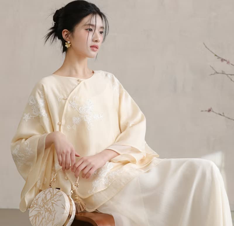 【繡花花葉色】新中式復古中國風 寬鬆禪意小衫/半裙