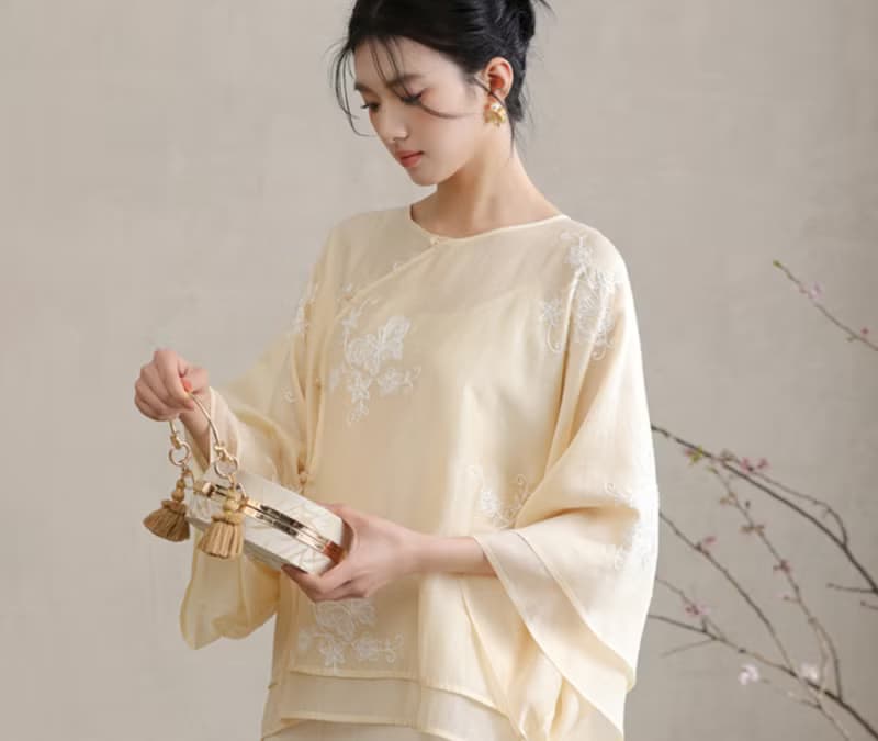 【繡花花葉色】新中式復古中國風 寬鬆禪意小衫/半裙
