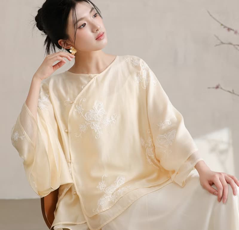 【繡花花葉色】新中式復古中國風 寬鬆禪意小衫/半裙