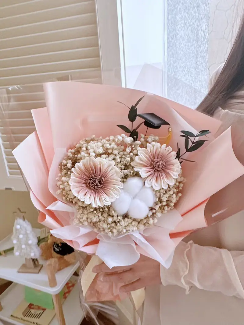 簡約太陽花花束 畢業花束 向日葵花束 乾燥花束 奶茶色花束