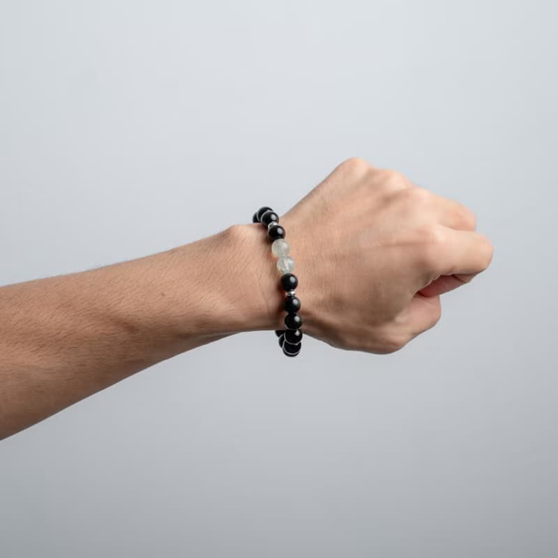 黑曜系列 10mm葡萄石黑曜石單層手串