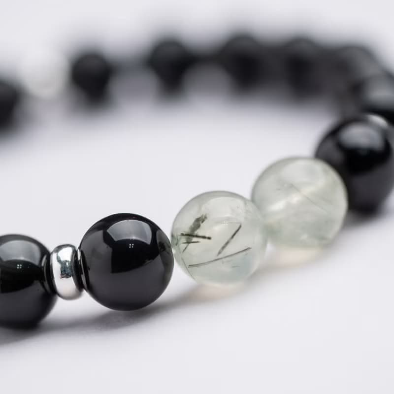黑曜系列 10mm葡萄石黑曜石單層手串