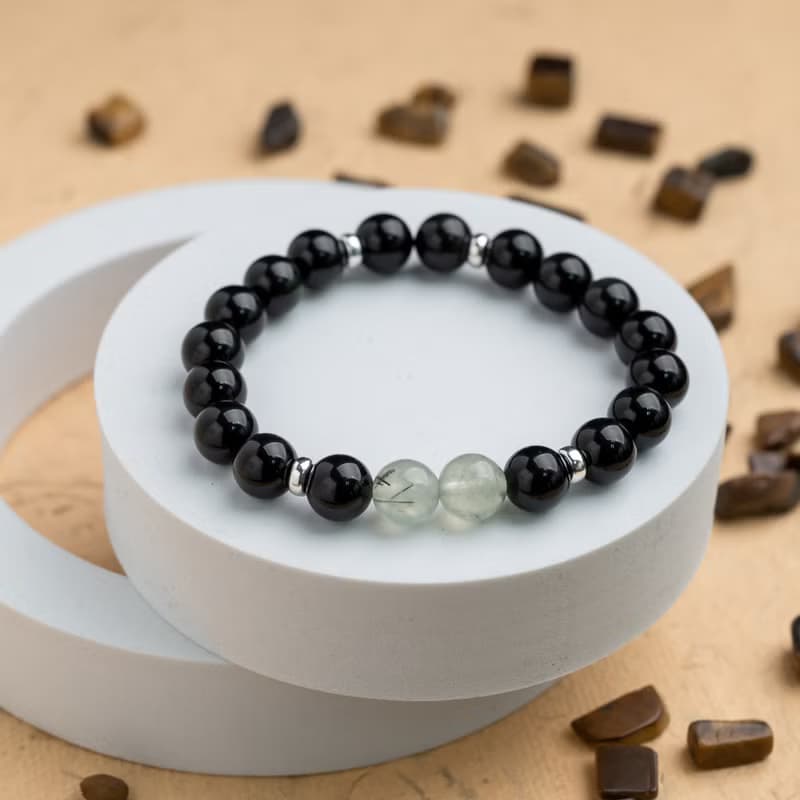 黑曜系列 10mm葡萄石黑曜石單層手串