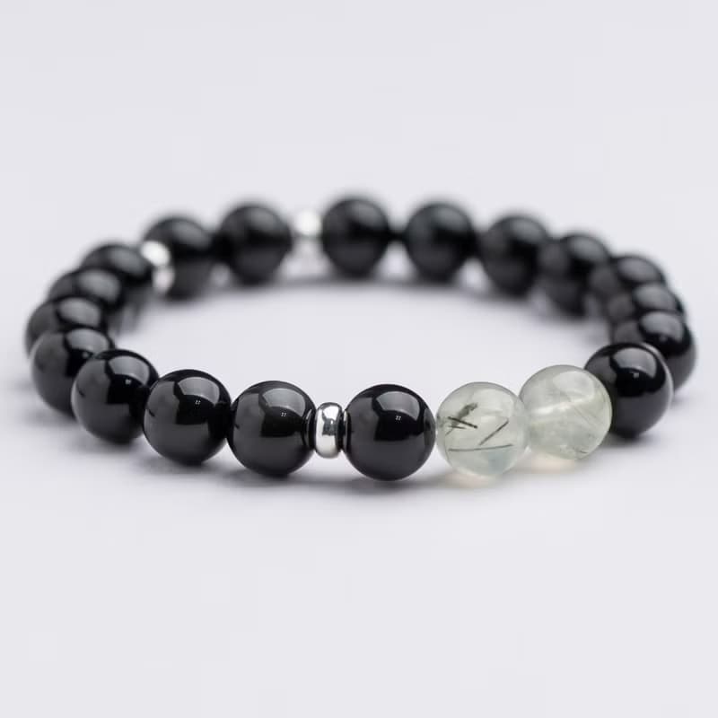 黑曜系列 10mm葡萄石黑曜石單層手串