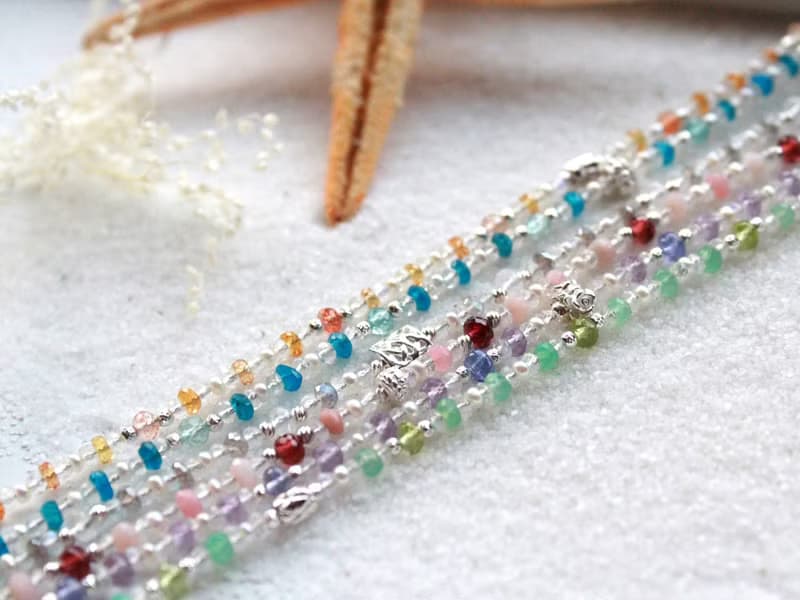 Journal 星砂糖罐-丹緋 / 天然粉蛋白石、石榴、月光石、珍珠純銀手鍊