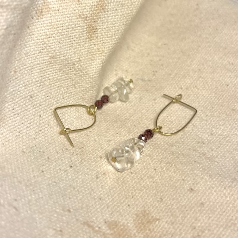 當煙花綻放__手工 設計 黃銅 耳環 白水晶 石榴石 天然石 耳環