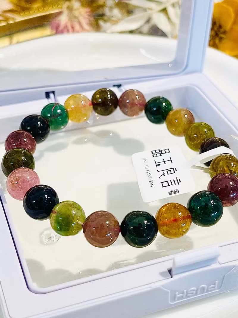 老礦濃色天然碧璽9mm25.10g大珠色標紅水晶手鍊招財事業人緣桃花