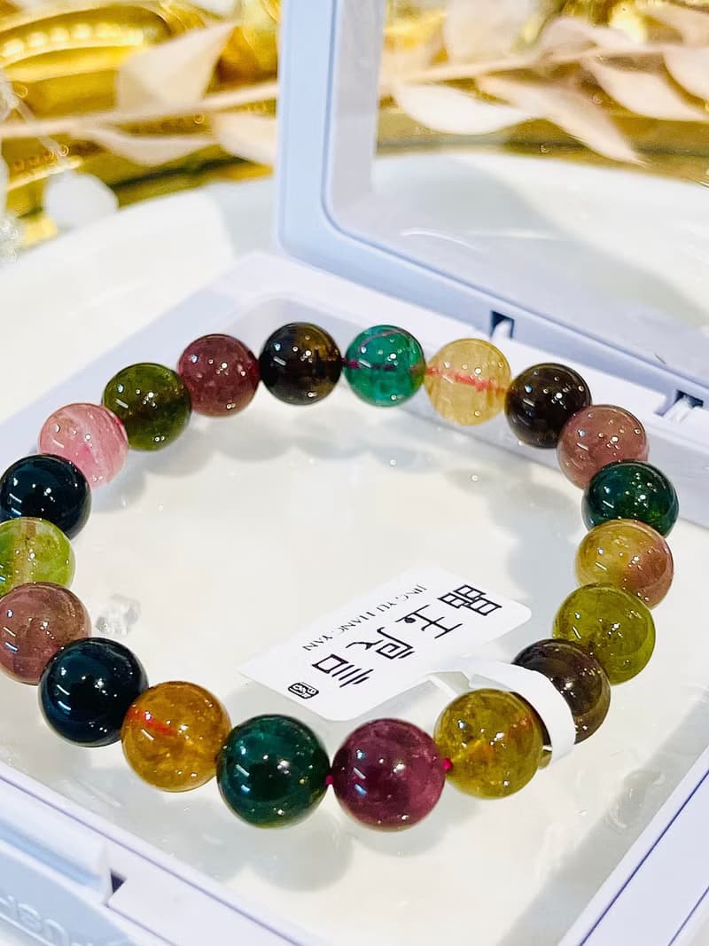 老礦濃色天然碧璽9mm25.10g大珠色標紅水晶手鍊招財事業人緣桃花