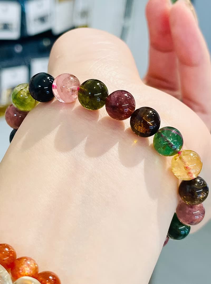 老礦濃色天然碧璽9mm25.10g大珠色標紅水晶手鍊招財事業人緣桃花