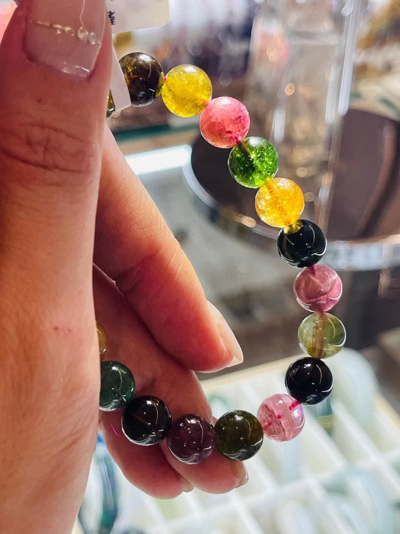 老礦濃色天然碧璽9mm25.10g大珠色標紅水晶手鍊招財事業人緣桃花