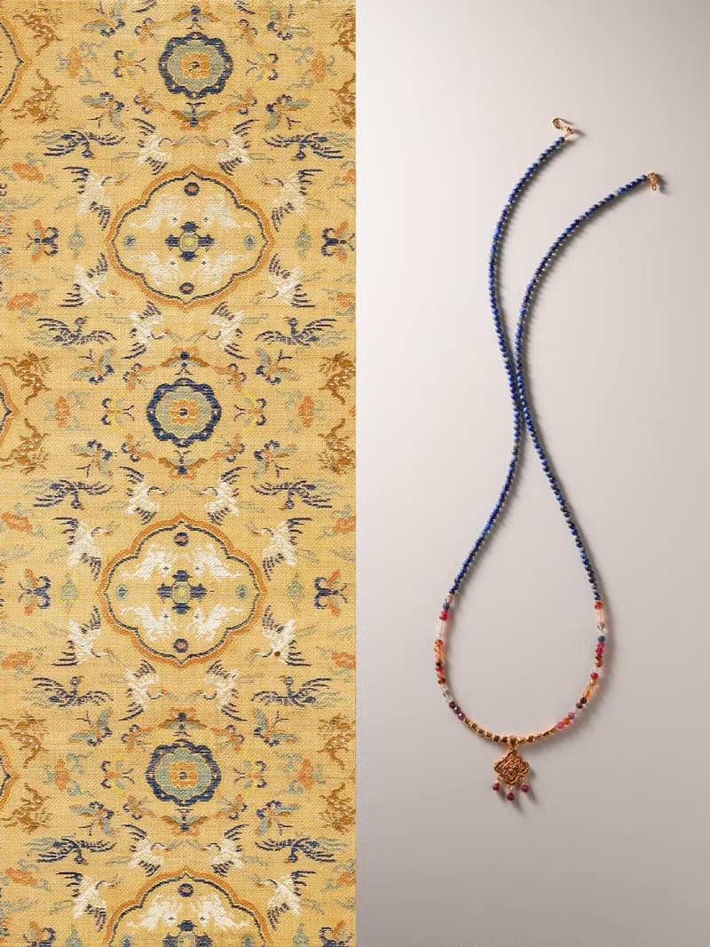 原創手工柿蒂紋青金石碧璽毛衣項鏈好運手工項鏈