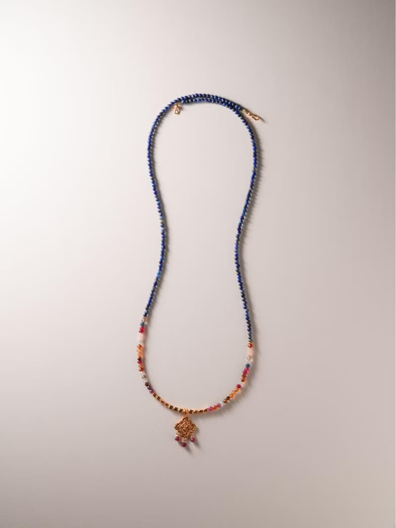 原創手工柿蒂紋青金石碧璽毛衣項鏈好運手工項鏈