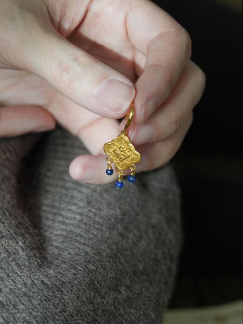 原創手工柿蒂紋青金石碧璽毛衣項鏈好運手工項鏈