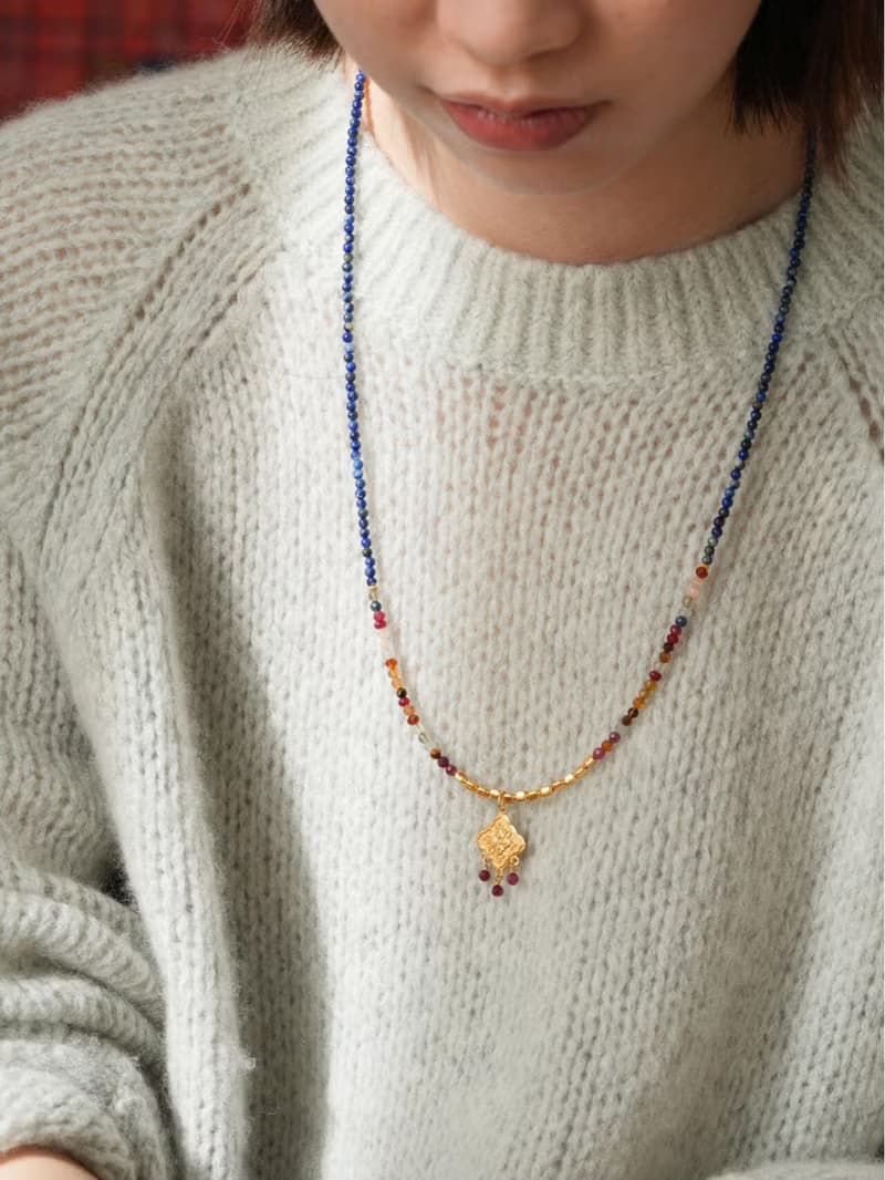 原創手工柿蒂紋青金石碧璽毛衣項鏈好運手工項鏈