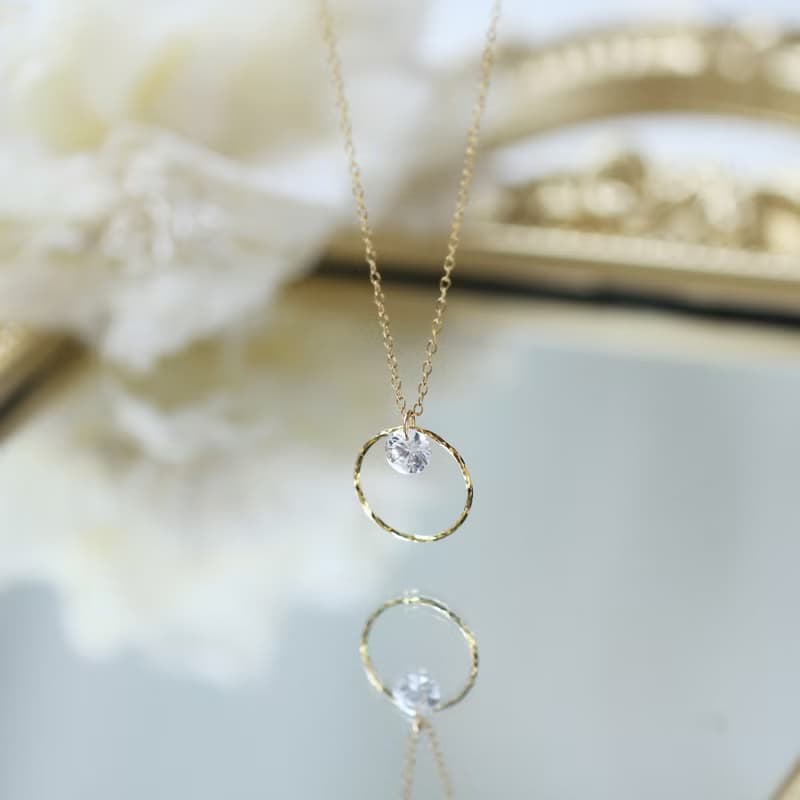 光。單鑽圓圈14K GF金項鍊 輕珠寶簡約設計 極細鎖骨鍊 情人禮物