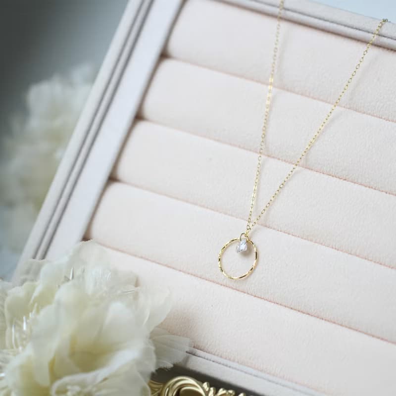 光。單鑽圓圈14K GF金項鍊 輕珠寶簡約設計 極細鎖骨鍊 情人禮物